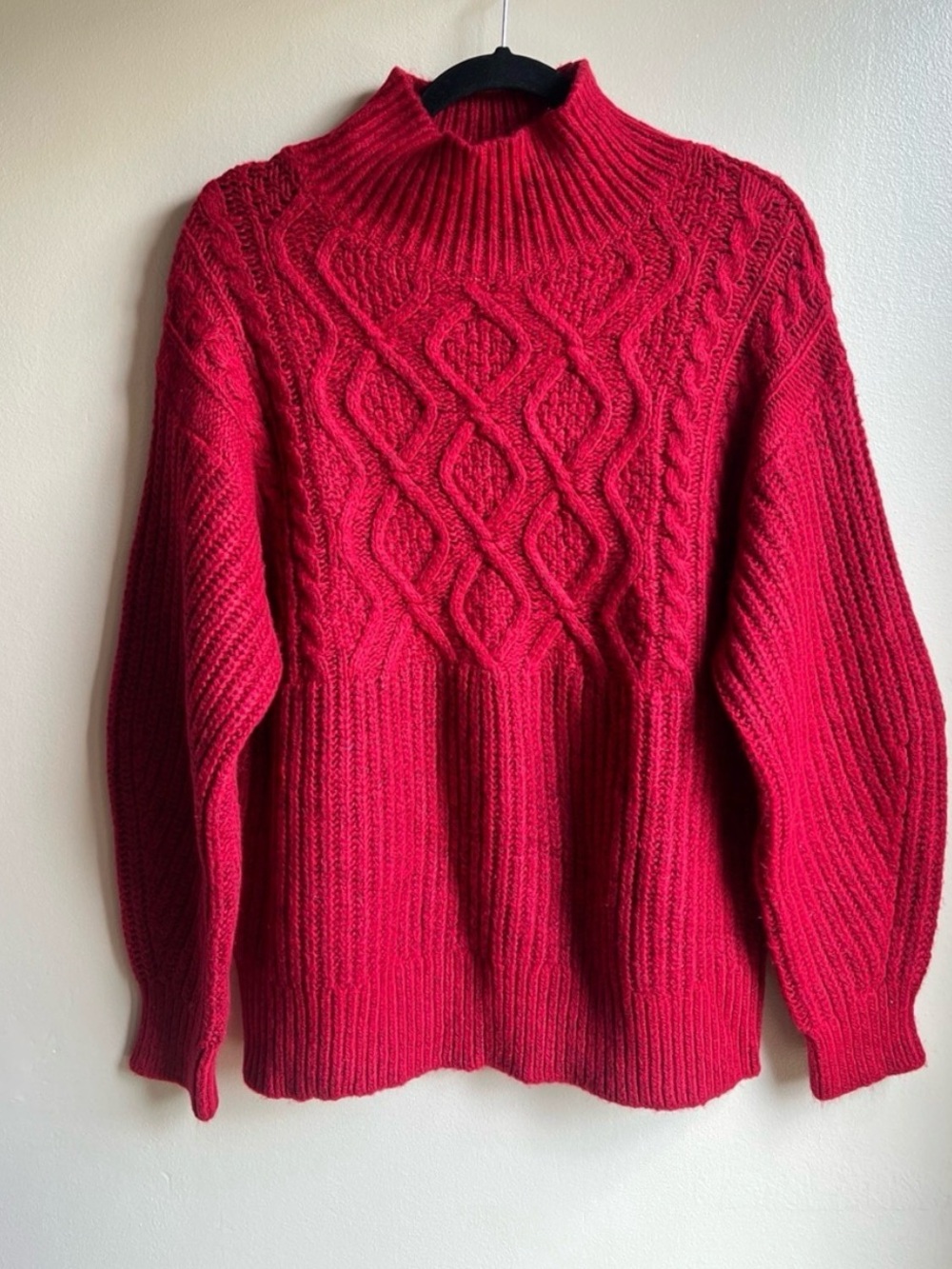 A New Day NWT Red Cable Knit Mock Neck Sweater Oversized XS Fisherman Pullover